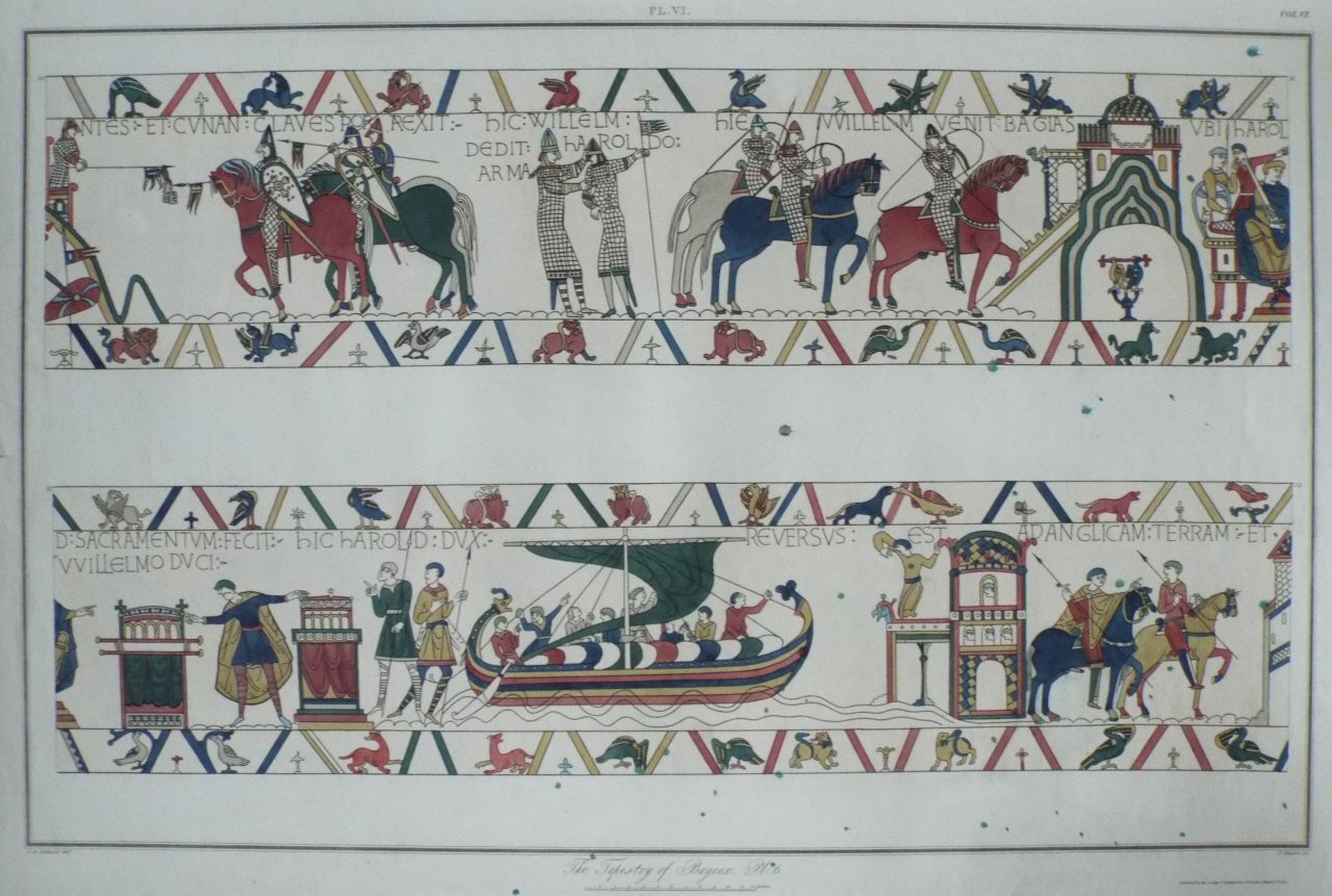 Aquatint - The Tapestry of Bayeux. Pl.VI - Basire